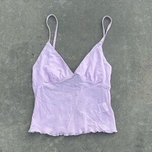 white fox boutique sheer ruffle triangle tank top lavender cami camisole purple